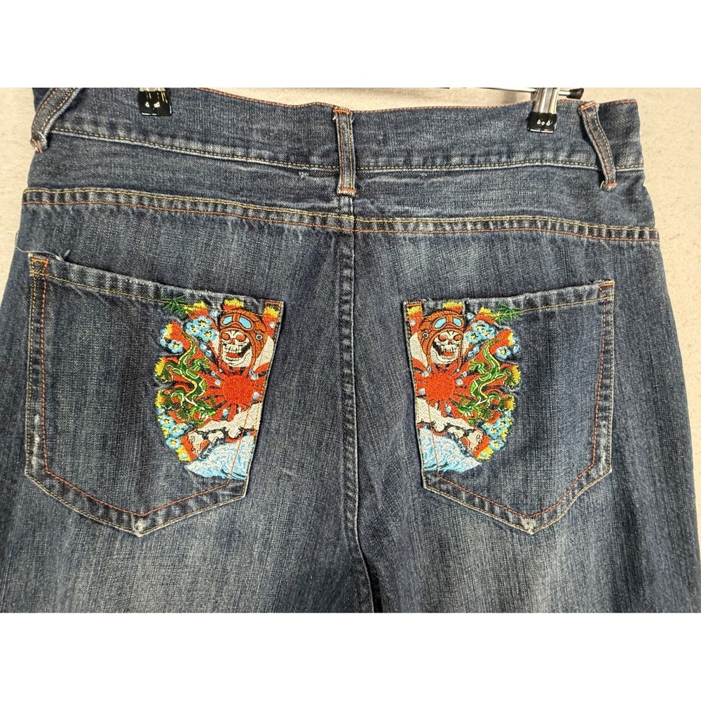 Ed Hardy Jeans Mens‎ 38 Blue Embroidered Skull Dragon Y2K Relaxed Straight Leg